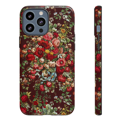 Burgundy Floral Tough Phone Case | Romantic Rose Botanical Case