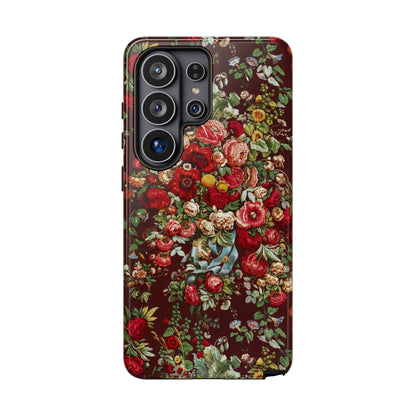 Burgundy Floral Tough Phone Case | Romantic Rose Botanical Case