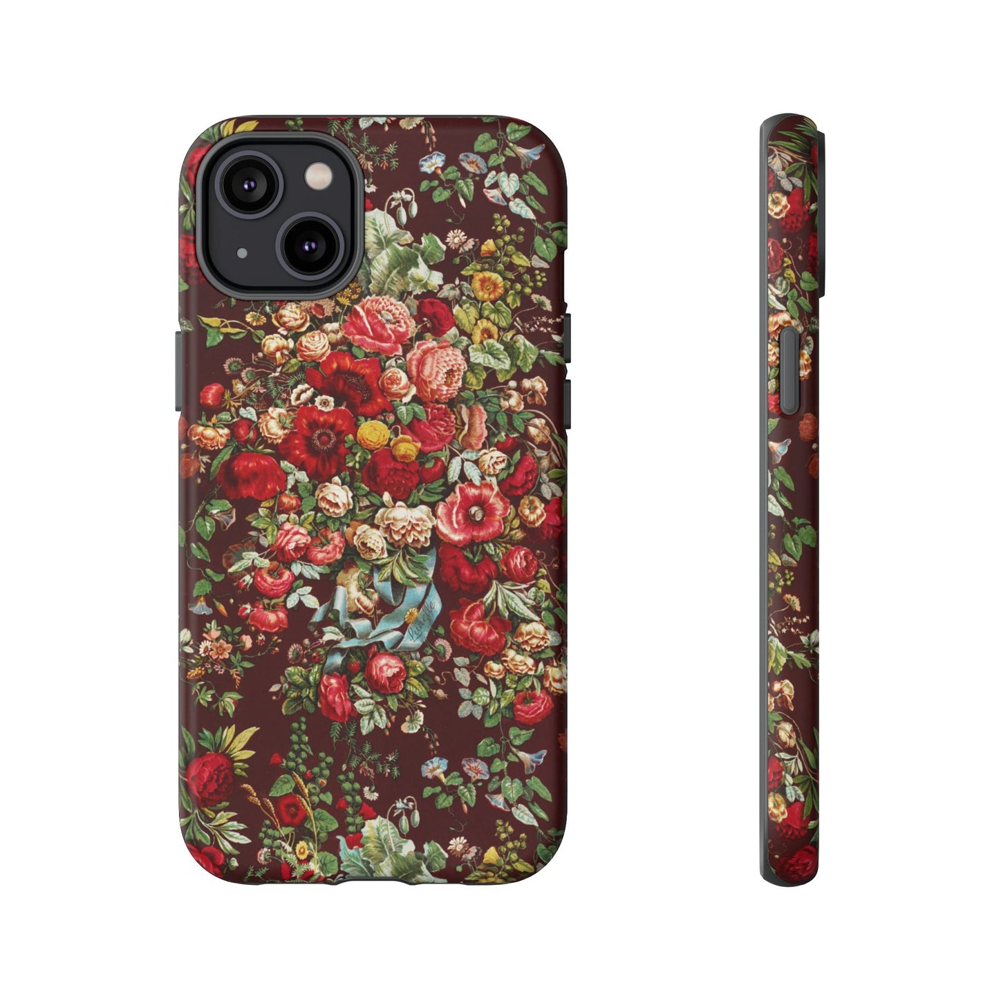 Burgundy Floral Tough Phone Case | Romantic Rose Botanical Case