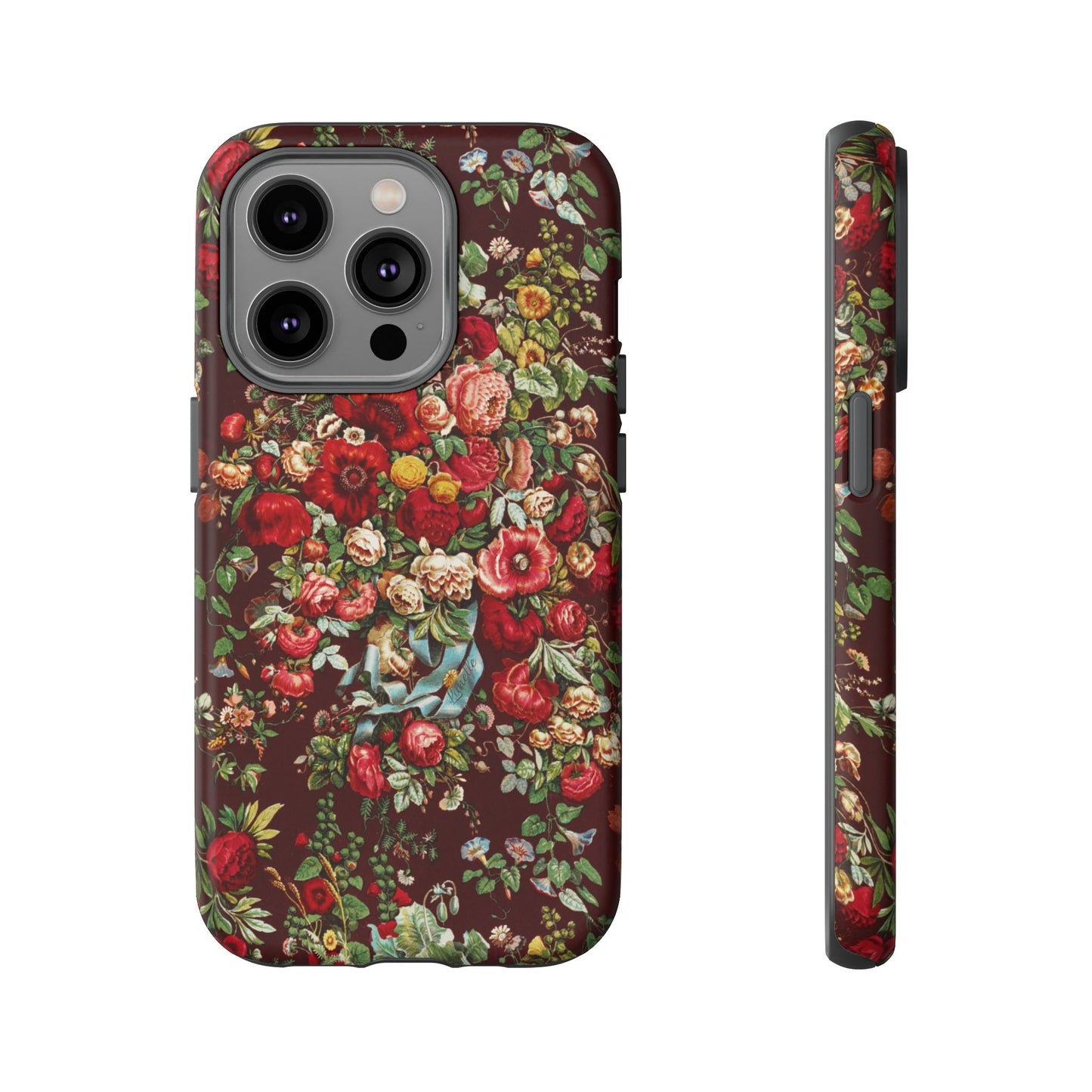 Burgundy Floral Tough Phone Case | Romantic Rose Botanical Case