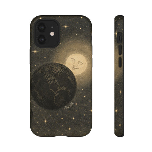 Celestial Moon & Earth Tough Phone Case — Vintage Starry Sky Protection