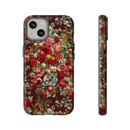 Burgundy Floral Tough Phone Case | Romantic Rose Botanical Case