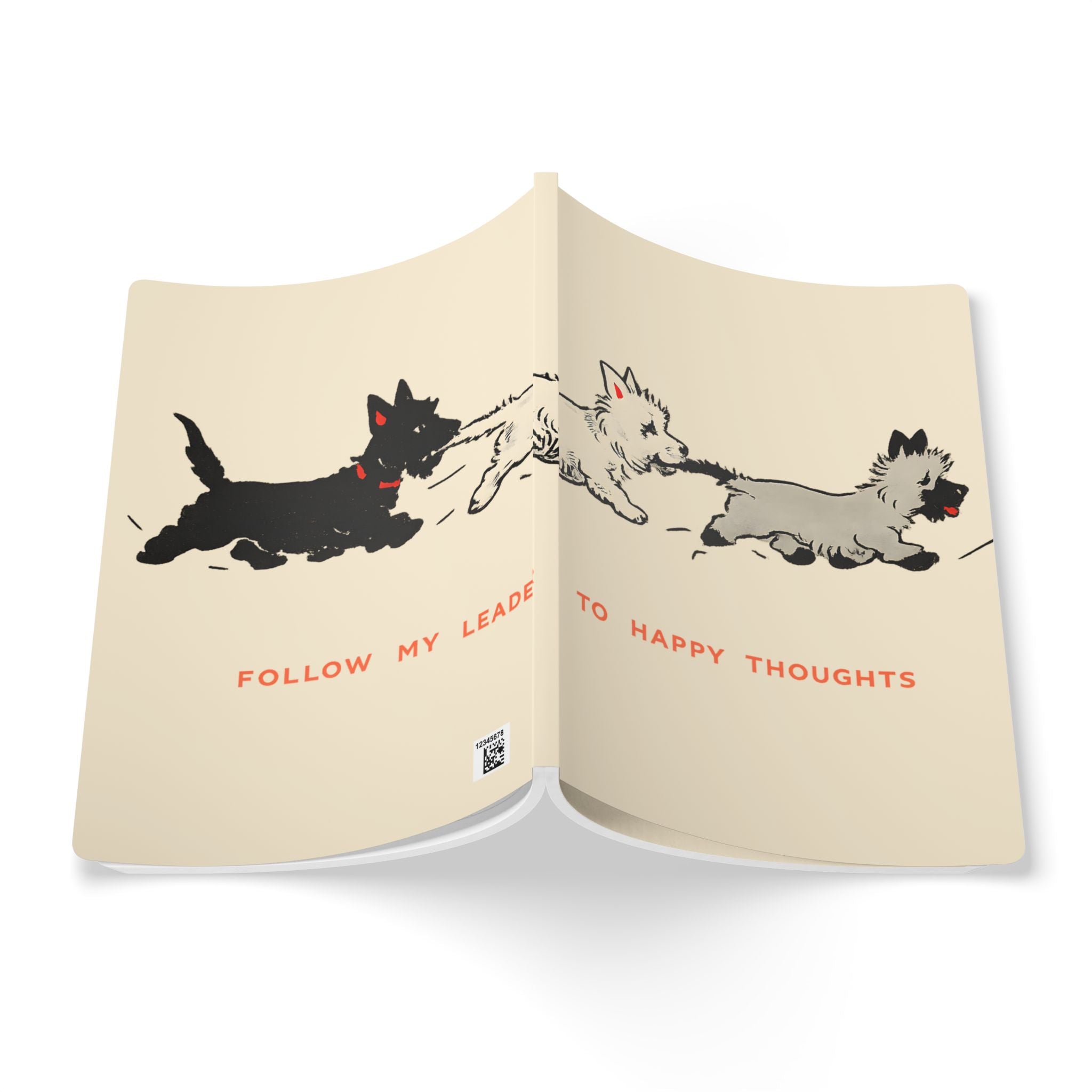 Softcover Journal — Retro Playful Puppies "To Happy Thoughts / Follow My Leader"