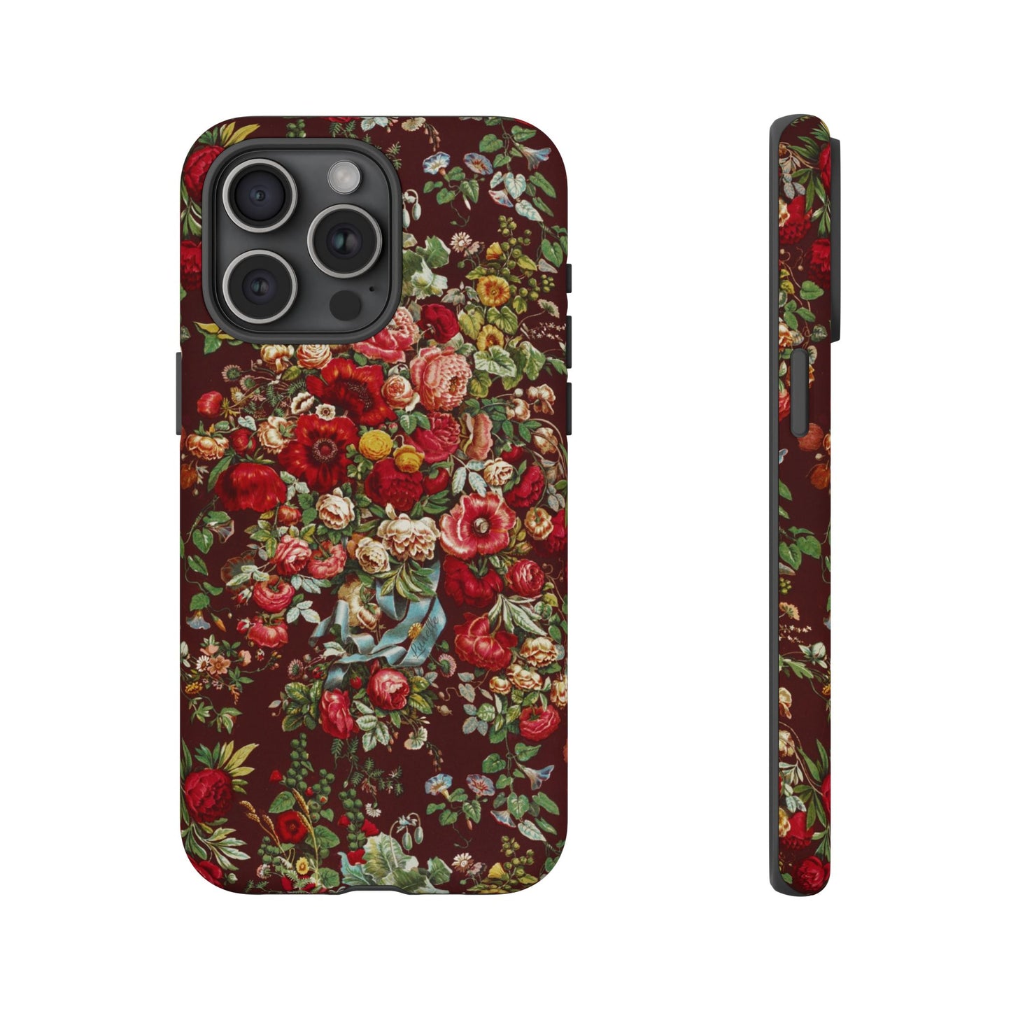 Burgundy Floral Tough Phone Case | Romantic Rose Botanical Case