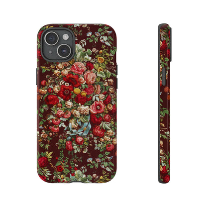 Burgundy Floral Tough Phone Case | Romantic Rose Botanical Case