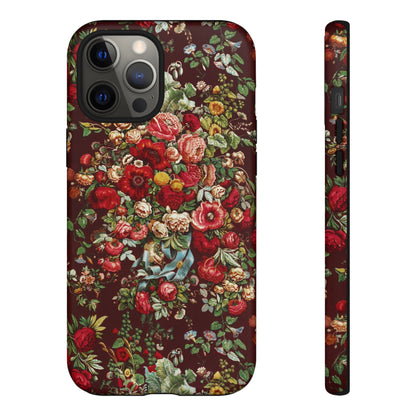 Burgundy Floral Tough Phone Case | Romantic Rose Botanical Case