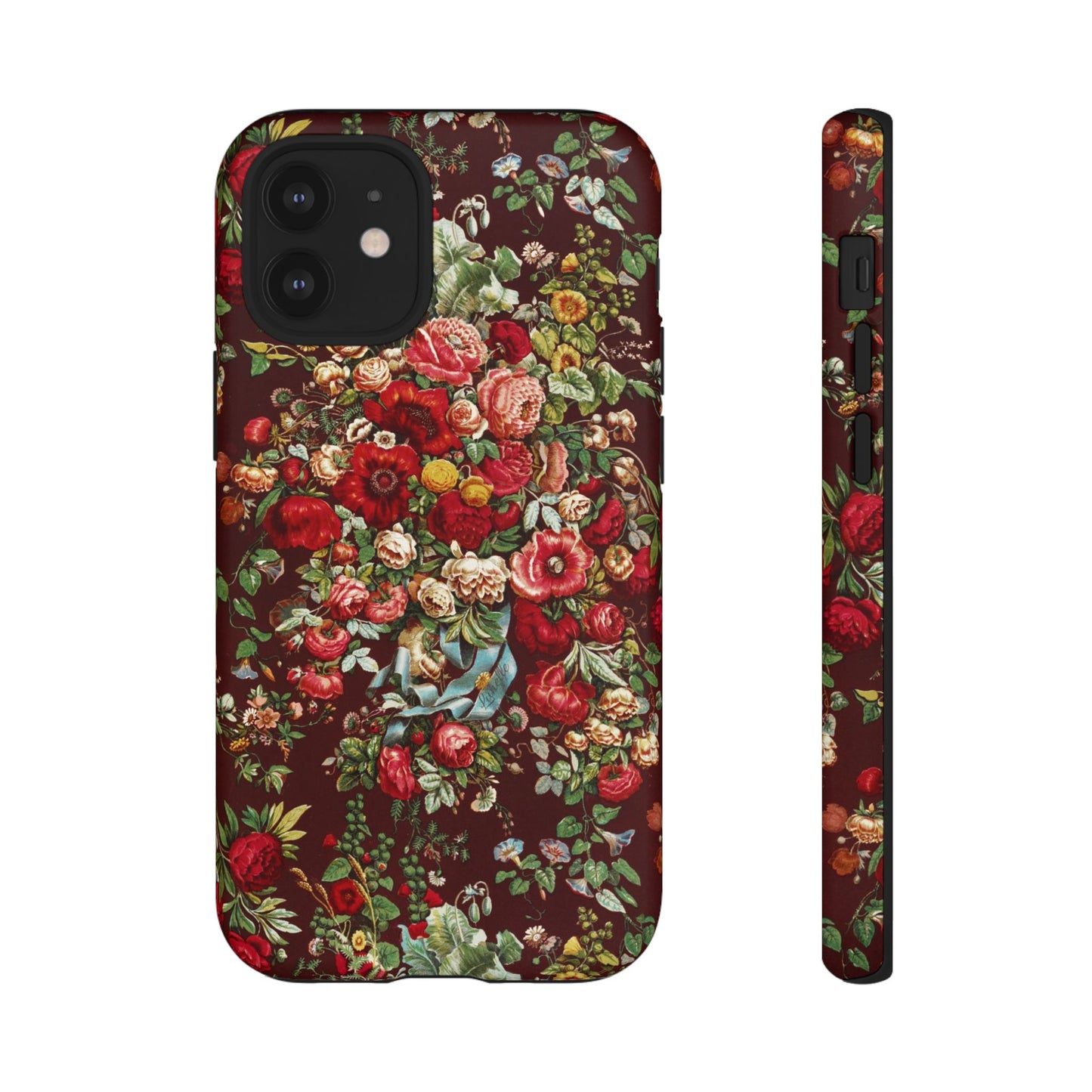 Burgundy Floral Tough Phone Case | Romantic Rose Botanical Case
