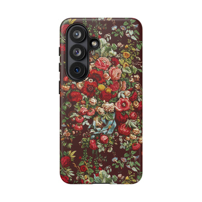 Burgundy Floral Tough Phone Case | Romantic Rose Botanical Case
