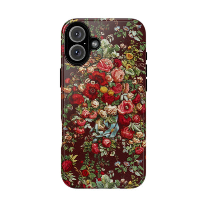 Burgundy Floral Tough Phone Case | Romantic Rose Botanical Case