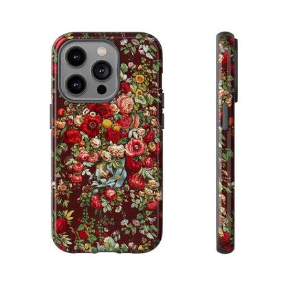 Burgundy Floral Tough Phone Case | Romantic Rose Botanical Case