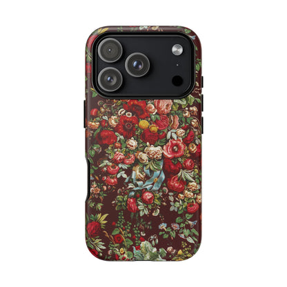 Burgundy Floral Tough Phone Case | Romantic Rose Botanical Case