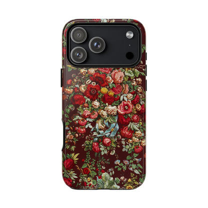 Burgundy Floral Tough Phone Case | Romantic Rose Botanical Case