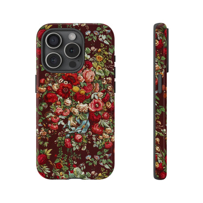 Burgundy Floral Tough Phone Case | Romantic Rose Botanical Case
