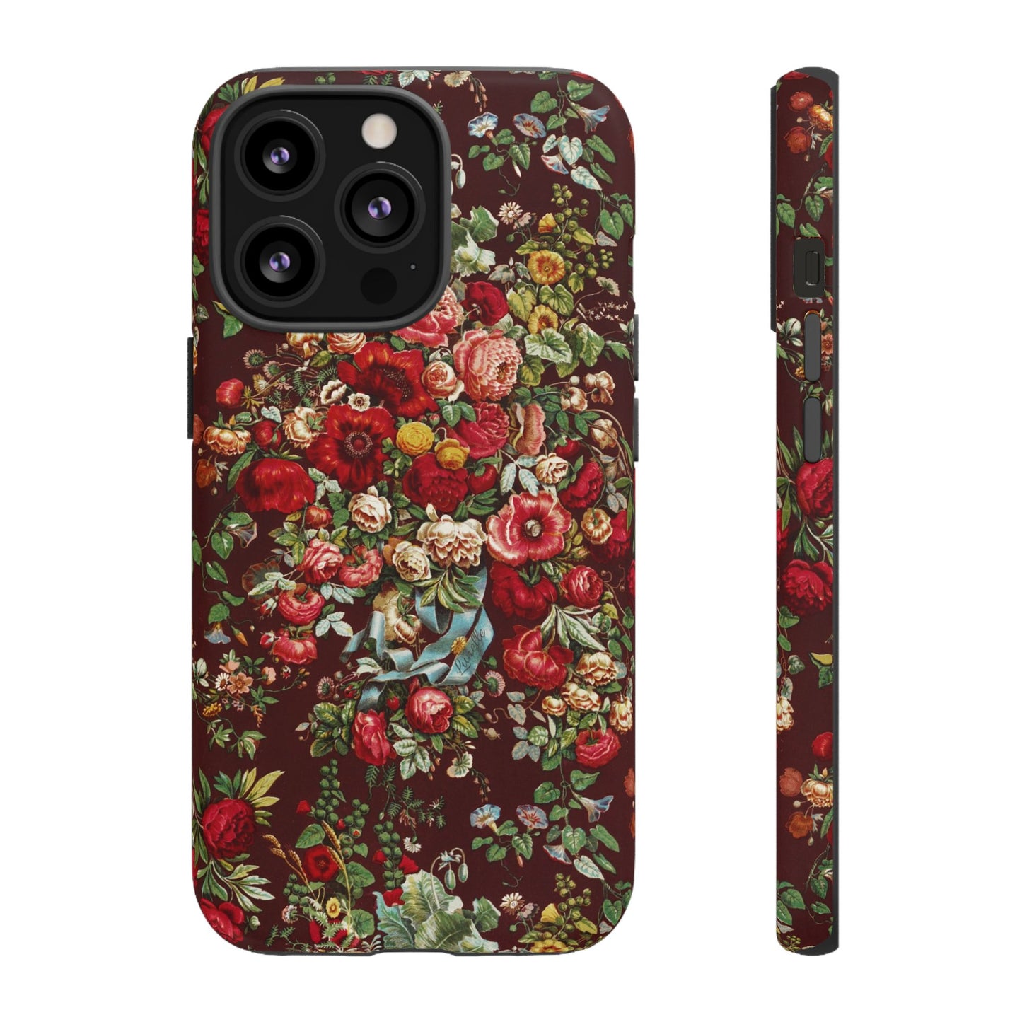 Burgundy Floral Tough Phone Case | Romantic Rose Botanical Case
