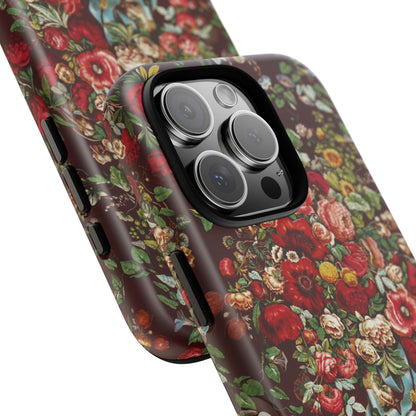 Burgundy Floral Tough Phone Case | Romantic Rose Botanical Case