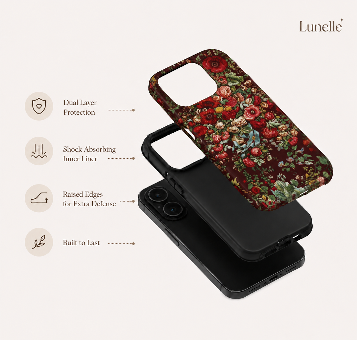Burgundy Floral Tough Phone Case | Romantic Rose Botanical Case
