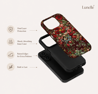 Burgundy Floral Tough Phone Case | Romantic Rose Botanical Case