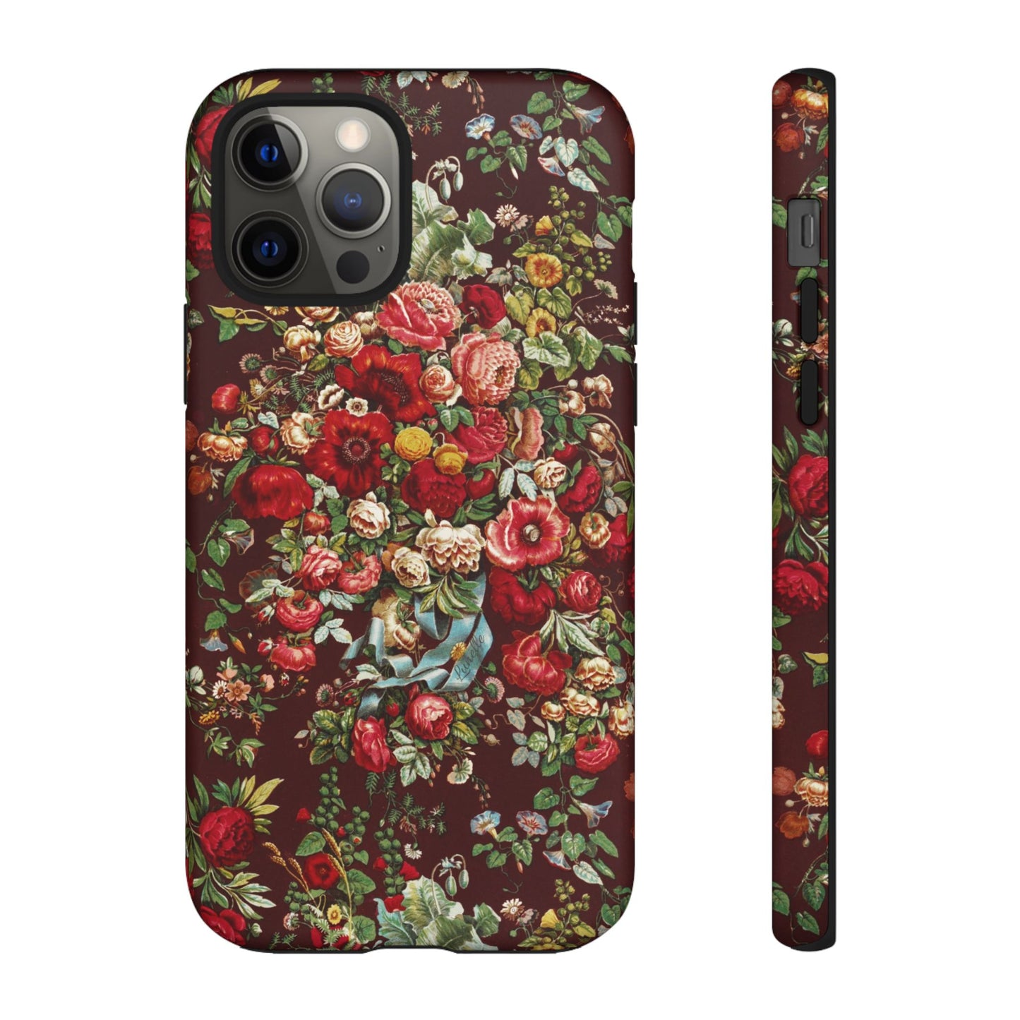 Burgundy Floral Tough Phone Case | Romantic Rose Botanical Case