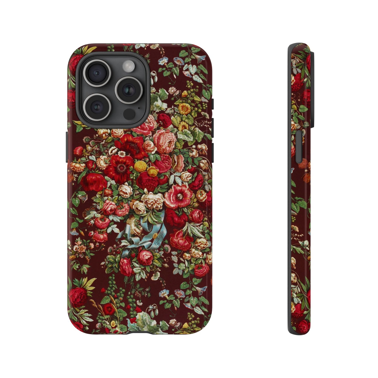 Burgundy Floral Tough Phone Case | Romantic Rose Botanical Case