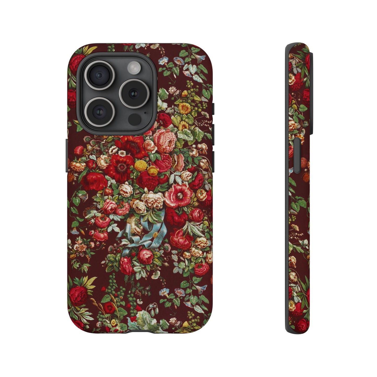 Burgundy Floral Tough Phone Case | Romantic Rose Botanical Case