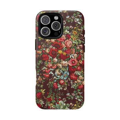Burgundy Floral Tough Phone Case | Romantic Rose Botanical Case