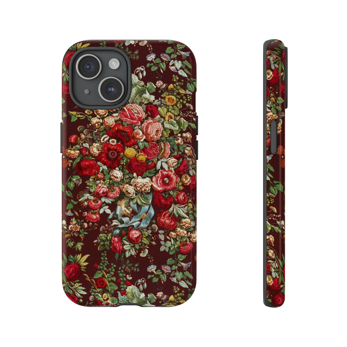 Burgundy Floral Tough Phone Case | Romantic Rose Botanical Case