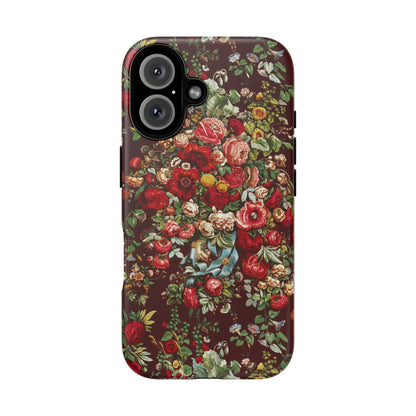 Burgundy Floral Tough Phone Case | Romantic Rose Botanical Case