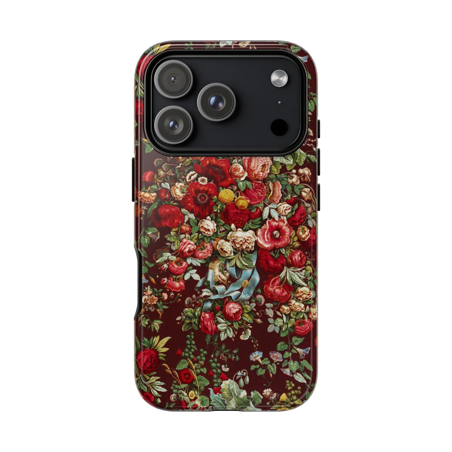 Burgundy Floral Tough Phone Case | Romantic Rose Botanical Case
