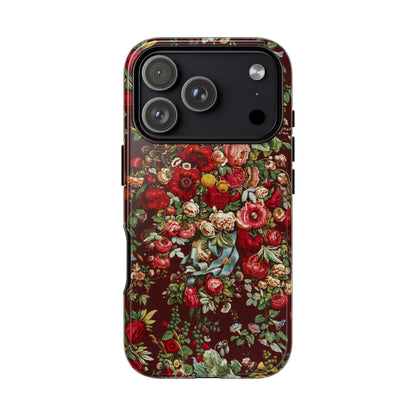 Burgundy Floral Tough Phone Case | Romantic Rose Botanical Case