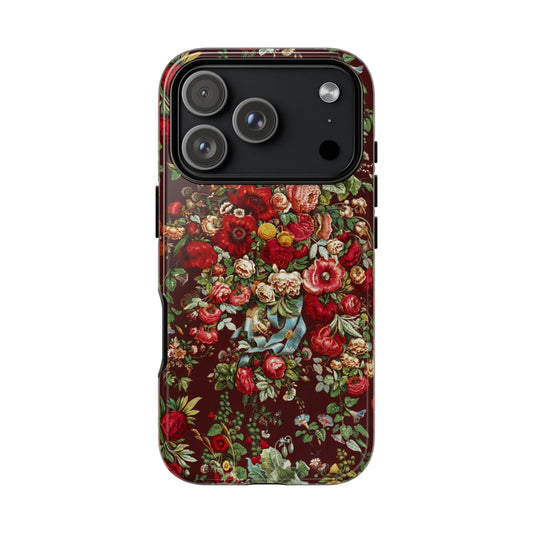 Burgundy Floral Tough Phone Case | Romantic Rose Botanical Case
