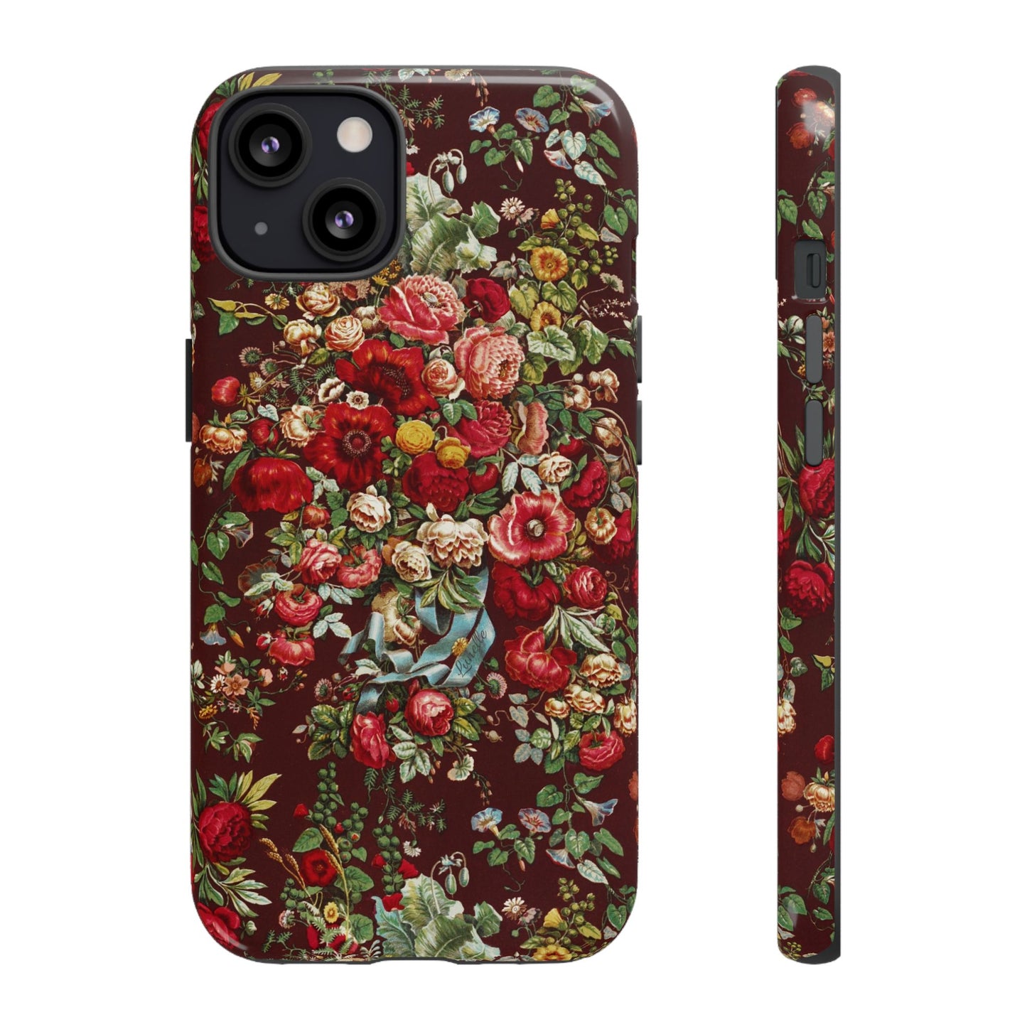 Burgundy Floral Tough Phone Case | Romantic Rose Botanical Case