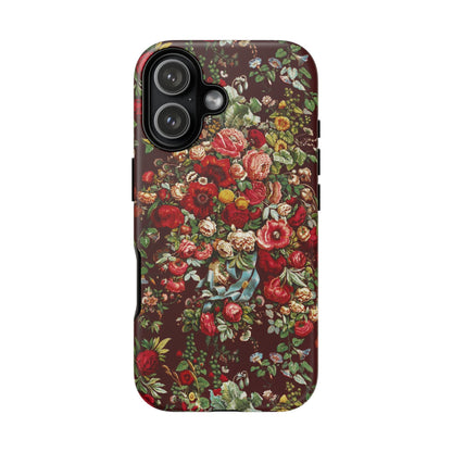 Burgundy Floral Tough Phone Case | Romantic Rose Botanical Case