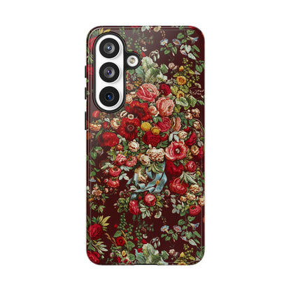 Burgundy Floral Tough Phone Case | Romantic Rose Botanical Case