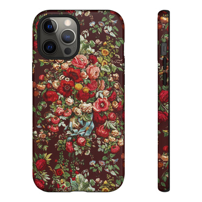 Burgundy Floral Tough Phone Case | Romantic Rose Botanical Case