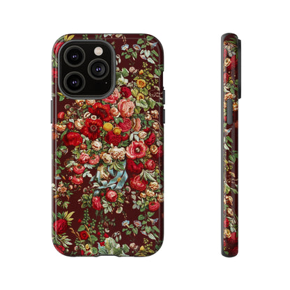 Burgundy Floral Tough Phone Case | Romantic Rose Botanical Case