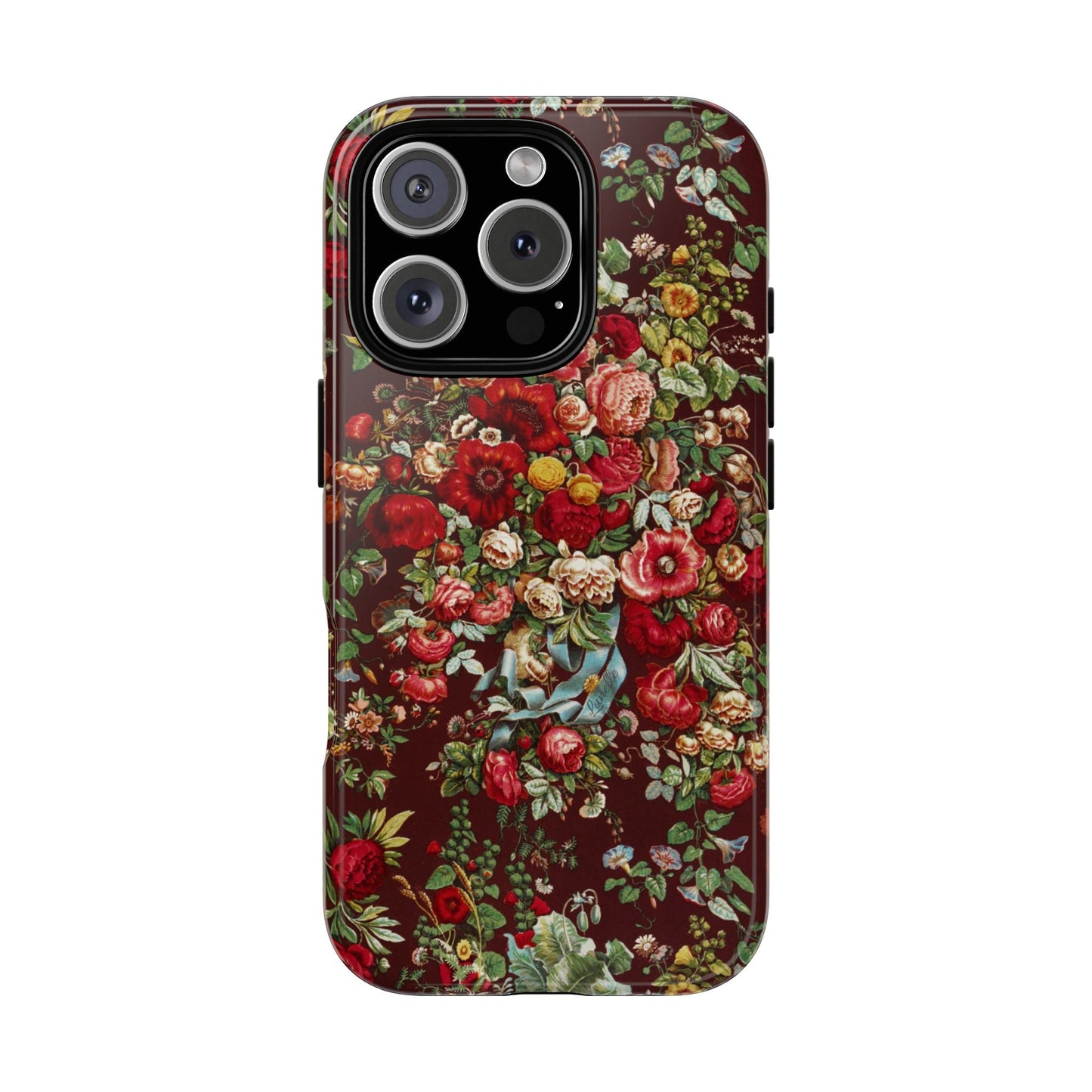 Burgundy Floral Tough Phone Case | Romantic Rose Botanical Case