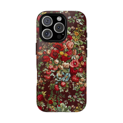 Burgundy Floral Tough Phone Case | Romantic Rose Botanical Case
