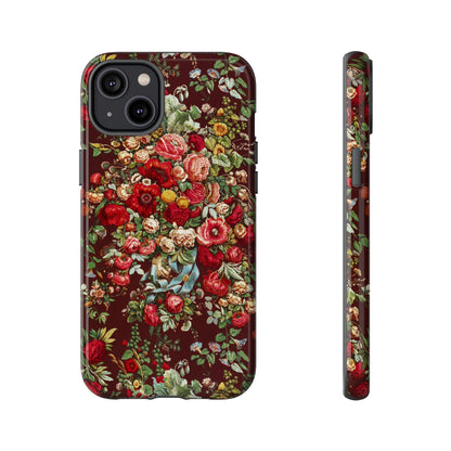Burgundy Floral Tough Phone Case | Romantic Rose Botanical Case